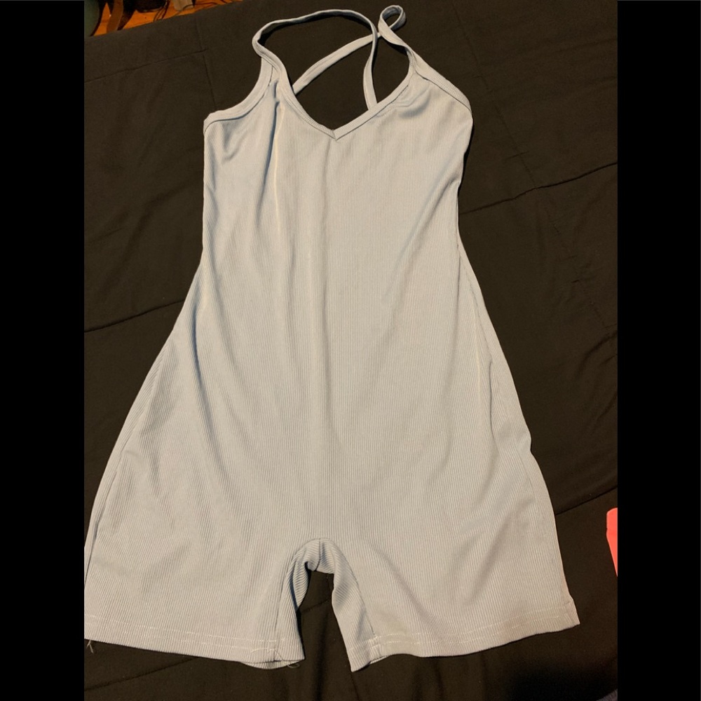 Short body suit jumpsuit romper baby blue